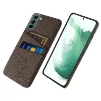 Phone Case for Samsung Galaxy S22+ 5G, Cloth Texture Multifunction Dual Card Slots Fashionable Cloth + PC Phone Back Cover - Brown