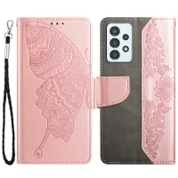 For Samsung Galaxy A52 4G/5G/A52S 5G Anti-fall Phone Case Shockproof Folio Flip Cover Butterfly Flower Imprinted Phone Case with Stand Wallet - Rose Gold