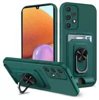 For Samsung Galaxy A52 4G/5G/A52s 5G Ring Car Mount Kickstand Hybrid Hard PC Soft TPU Shockproof Case with Card Holder - Blackish Green