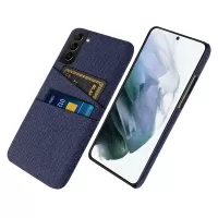 For Samsung Galaxy S21 FE 5G Anti-shock Cloth Coated Hard PC Phone Case Cloth Texture Multifunction Dual Card Slots Cell Phone Back Cover - Blue