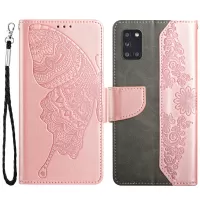 Scratch Resistant Wallet Phone Case for Samsung Galaxy Galaxy A31 Shockproof Folio Flip Cover Butterfly Flower Imprinted Phone Case with Stand - Rose Gold