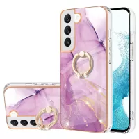 YB IMD Series-10 for Samsung Galaxy S22 5G Electroplating Frame Design Soft TPU IMD Marble Pattern Phone Cover Anti-drop Case with Ring Kickstand - Purple 001