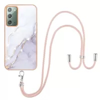 YB IMD Series-9 for Samsung Galaxy Note20/Note20 5G Electroplating IMD Marble Pattern Phone Case Shockproof TPU Cover with Lanyard - White 006