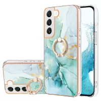 YB IMD Series-10 for Samsung Galaxy S22 5G Electroplating Frame Design Soft TPU IMD Marble Pattern Phone Cover Anti-drop Case with Ring Kickstand - Green 003