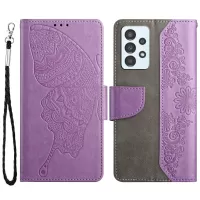 For Samsung Galaxy A52 4G/5G/A52S 5G Anti-fall Phone Case Shockproof Folio Flip Cover Butterfly Flower Imprinted Phone Case with Stand Wallet - Purple