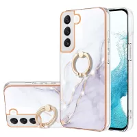 YB IMD Series-10 for Samsung Galaxy S22 5G Electroplating Frame Design Soft TPU IMD Marble Pattern Phone Cover Anti-drop Case with Ring Kickstand - White 006