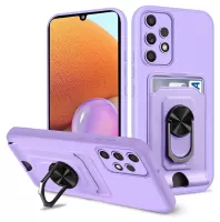 For Samsung Galaxy A52 4G/5G/A52s 5G Ring Car Mount Kickstand Hybrid Hard PC Soft TPU Shockproof Case with Card Holder - Purple