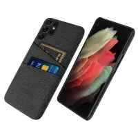 For Samsung Galaxy S22 Ultra 5G Dual Card Slots Stylish Cloth Texture Multifunction Cell Phone Case Cloth + PC Phone Protection Cover - Black