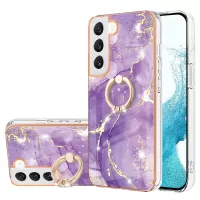 YB IMD Series-10 for Samsung Galaxy S22 5G Electroplating Frame Design Soft TPU IMD Marble Pattern Phone Cover Anti-drop Case with Ring Kickstand - Purple 002