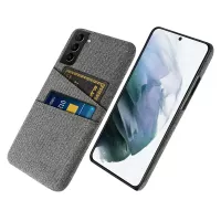 For Samsung Galaxy S21 FE 5G Anti-shock Cloth Coated Hard PC Phone Case Cloth Texture Multifunction Dual Card Slots Cell Phone Back Cover - Grey