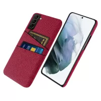 For Samsung Galaxy S21 FE 5G Anti-shock Cloth Coated Hard PC Phone Case Cloth Texture Multifunction Dual Card Slots Cell Phone Back Cover - Red