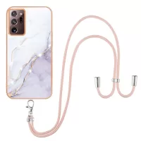 YB IMD Series-9 for Samsung Galaxy Note20 Ultra/Note20 Ultra 5G Adjustable Lanyard Phone Case Electroplating IMD Marble Pattern TPU Shell - White 006