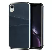 Dual Card Slots PU Leather Coated Hard PC Phone Cover for iPhone XR 6.1 inch - Blue