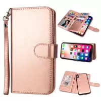 Magnetic Detachable PU Leather Flip Case with 9 Card Slots for iPhone Xs Max 6.5-inch - Rose Gold