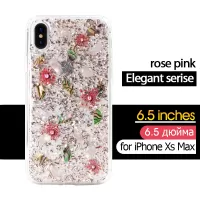 KAVARO Elegant Series Golden Foil Decorated Flower Pattern PC TPU Hybrid Case for iPhone XS Max 6.5 inch - Pink