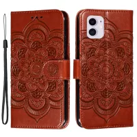 Imprinted Sun Mandala Flower Pattern Leather Wallet Casing for iPhone 11 6.1 inch (2019) - Brown