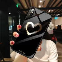 Pattern Printing Tempered Glass + TPU Hybrid Case for iPhone XS 5.8 inch - Black / Heart