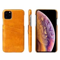 Oil Wax Leather Coated PC Hard Phone Case with Dual Card Holder Cover for iPhone 11 6.1 inch (2019) - Yellow
