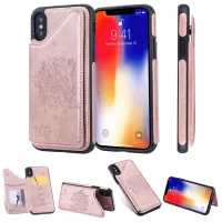 KT Leather Coated Series-1 Imprinted Cat Tree Dropproof Leather Coated TPU Phone Case Cover with Card Slot for iPhone XS 5.8 inch / X - Rose Gold