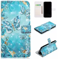 Light Spot Decor Patterned Embossed Magnetic Leather Stand Case for iPhone XR 6.1 inch - Blue Butterfly
