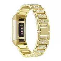 Rhinestone Stainless Steel Chain Watch Strap Replacement for Fitbit Charge 3/4 - Gold