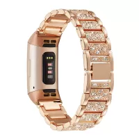 Rhinestone Stainless Steel Chain Watch Strap Replacement for Fitbit Charge 3/4 - Rose Gold