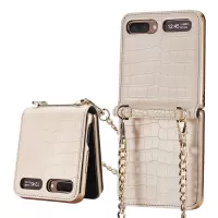 GKK Genuine Leather Magnetic Closure Phone Case Cover with Metal Chain for Samsung Galaxy Z Flip - Beige