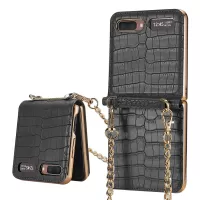 GKK Genuine Leather Magnetic Closure Phone Case Cover with Metal Chain for Samsung Galaxy Z Flip - Black