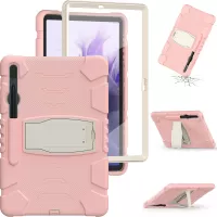 Kickstand Multi-Angle Adjustment PC + Silicone Hybrid Tablet Cover with Pencil Holder for Samsung Galaxy Tab S7 Plus T970 / T975 / Tab S7 FE T730 / T735 / T736B / T736N - Sakura Pink