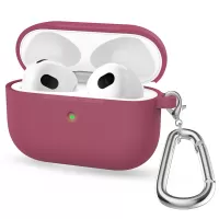 For Apple AirPods 3 Silicone Protective Earphone Case Cover with Carabiner  - Rose Red