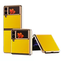 Electroplating Cross Texture PU Leather Folding Phone Protective Case for Samsung Galaxy Z Flip3 5G - Yellow