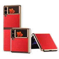 Electroplating Cross Texture PU Leather Folding Phone Protective Case for Samsung Galaxy Z Flip3 5G - Red