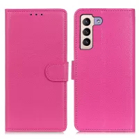 Litchi Texture Solid Color PU Leather Wallet Case Folio Flip Stand Protective Cover for Samsung Galaxy S22+ 5G - Rose