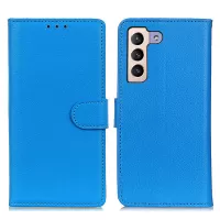 Litchi Texture Solid Color PU Leather Wallet Case Folio Flip Stand Protective Cover for Samsung Galaxy S22+ 5G - Blue