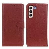 Litchi Texture Solid Color PU Leather Wallet Case Folio Flip Stand Protective Cover for Samsung Galaxy S22+ 5G - Brown