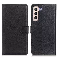 Litchi Texture Solid Color PU Leather Wallet Case Folio Flip Stand Protective Cover for Samsung Galaxy S22+ 5G - Black
