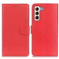 Litchi Texture Solid Color PU Leather Wallet Case Folio Flip Stand Protective Cover for Samsung Galaxy S22+ 5G - Red