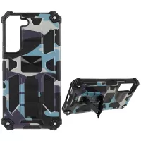 For Samsung Galaxy S22 5G Camouflage Design Kickstand Case Shockproof TPU Hard PC Protective Armor Phone Cover - Light Green