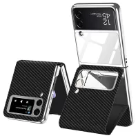 GKK Hard PC+PU Leather Phone Case Mirror Foldable Shockproof Phone Bag Covering for Samsung Galaxy Z Flip3 5G - Carbon Fiber/Black