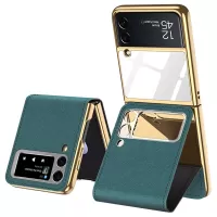 GKK Hard PC+PU Leather Phone Case Mirror Foldable Shockproof Phone Bag Covering for Samsung Galaxy Z Flip3 5G - Green