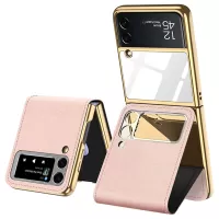 GKK Hard PC+PU Leather Phone Case Mirror Foldable Shockproof Phone Bag Covering for Samsung Galaxy Z Flip3 5G - Pink