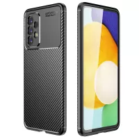 For Samsung Galaxy A73 5G Drop-proof Smartphone Case Carbon Fiber Texture Soft TPU Anti-fingerprint Phone Shell - Black