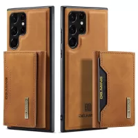 DG.MING M2 Series Anti-fall Magnetic 2-in-1 Wallet Phone Case Shockproof Phone Protector Support Wireless Charging for Samsung Galaxy S22 Ultra 5G - Brown