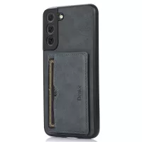 DENIOR For Samsung Galaxy S22 5G Card Holder PU Leather Coated PC + TPU Kickstand Cover Anti-drop Phone Case - Dark Grey