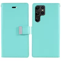 MERCURY GOOSPERY For Samsung Galaxy S22 Ultra 5G Metal Magnetic Clasp Phone Case Wallet PU Leather Cover - Cyan