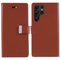 MERCURY GOOSPERY For Samsung Galaxy S22 Ultra 5G Metal Magnetic Clasp Phone Case Wallet PU Leather Cover - Brown