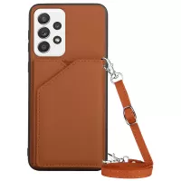 YB-1 Series Phone Cover for Samsung Galaxy A53 5G, Drop Protection PU Leather Coated TPU Kickstand Back Card Holder Case with Shoulder Strap - Brown