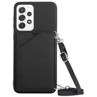 YB-1 Series Phone Cover for Samsung Galaxy A53 5G, Drop Protection PU Leather Coated TPU Kickstand Back Card Holder Case with Shoulder Strap - Black