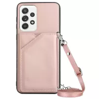 YB-1 Series Phone Cover for Samsung Galaxy A53 5G, Drop Protection PU Leather Coated TPU Kickstand Back Card Holder Case with Shoulder Strap - Rose Gold