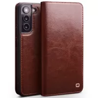 QIALINO for Samsung Galaxy S22+ 5G Folio Flip Stand Design Anti-fall Genuine Leather Mobile Phone Case with Wallet - Brown